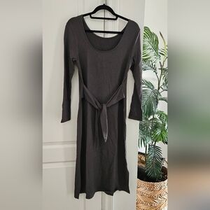 Encircled Elegant Grey Long-Sleeve Tie Dress